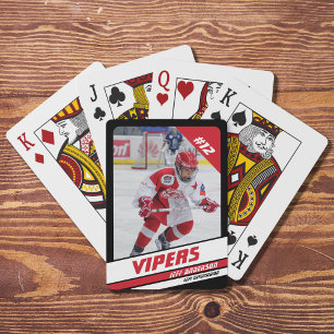 Hockey Player Keepsake On Vibrant Red Black Playing Cards