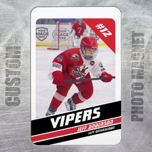 Hockey Player Keepsake On Vigourous Red White Magnet