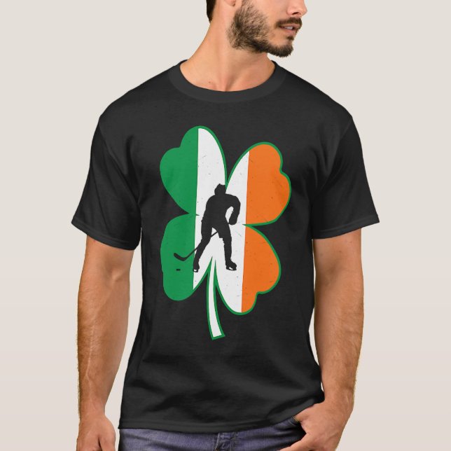 Hockey Player Lucky Shamrock Ireland Flag St Patri T-Shirt (Front)