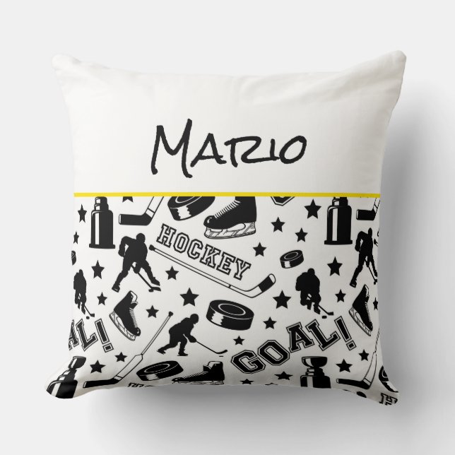 Hockey Player NAME Puck Stick Goal Sports Fun Cushion (Front)