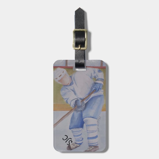 HOCKEY PLAYER PERSONALIZED LUGGAGE TAG (Front Vertical)