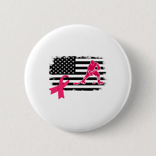 Hockey Player Pink Ribbon Usa Flag Breast Cancer A 6 Cm Round Badge
