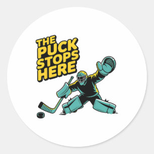 Hockey Player Puck Penalty Box Hockey Goalkeeper  Classic Round Sticker