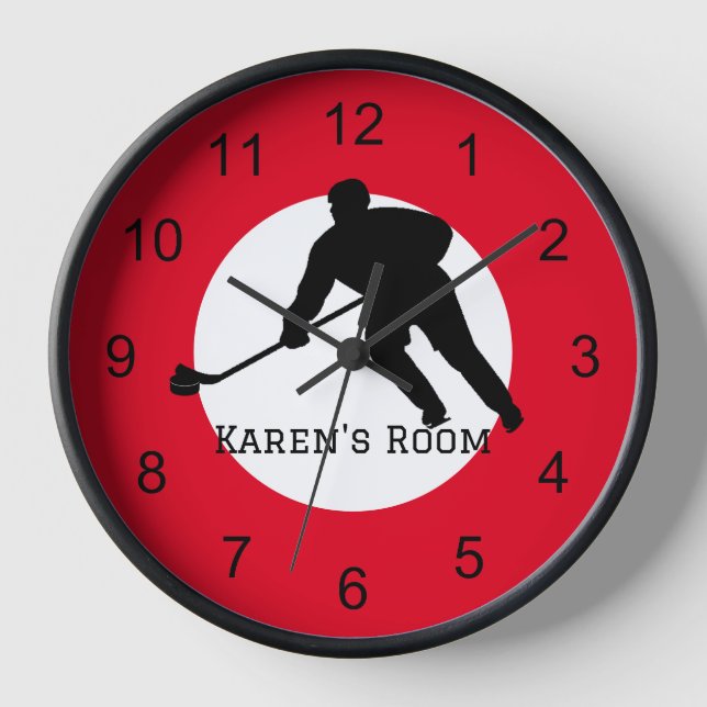 Hockey Player Silhouette Wooden Wall Clock (Front)