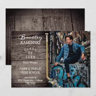 Hockey Player Sports Graduation Photo Announcement