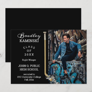 Hockey Player Sports Graduation Photo Announcement