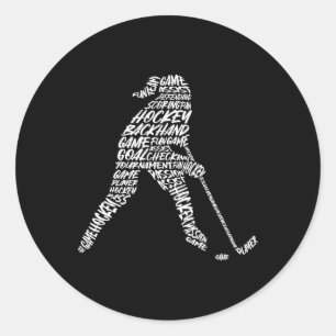 Hockey Player Typography Kids Women Girls Ice Hock Classic Round Sticker