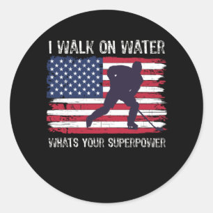 Hockey player with Flag USA Classic Round Sticker