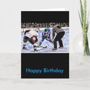 Hockey Players and Referee Face Off Card