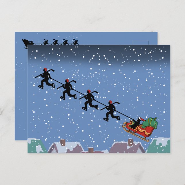 Hockey Players Pulling Sleigh Folded Greeting Card (Front/Back)