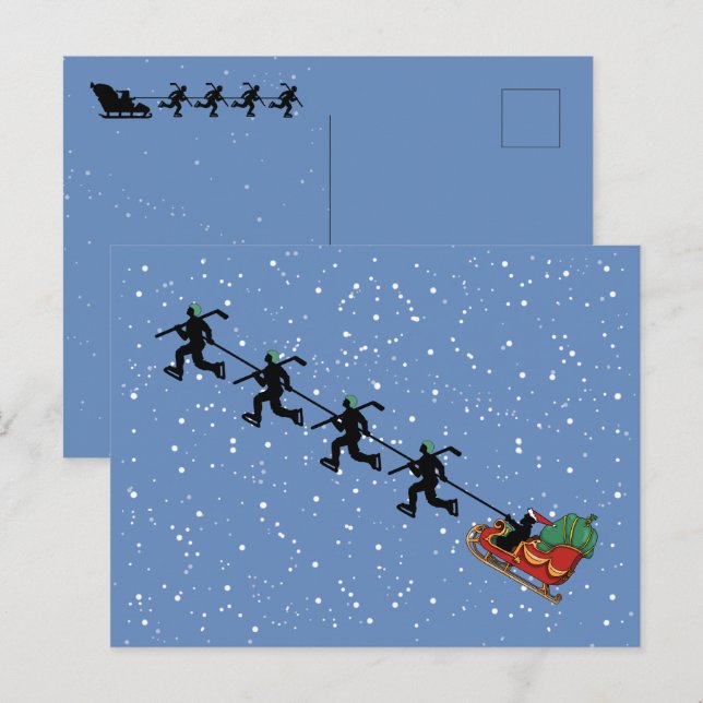 Hockey Players Pulling Sleigh Folded Greeting Card (Front/Back)