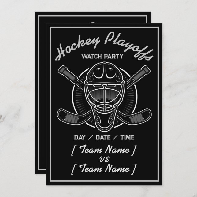 Hockey Playoffs Black And White Invitation (Front/Back)