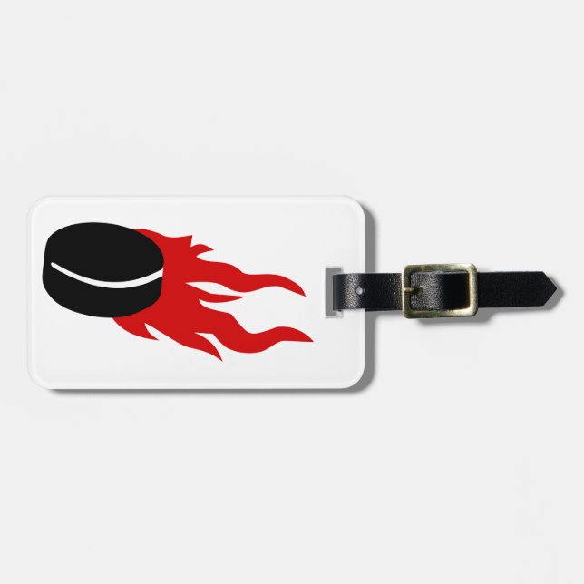 Hockey puck fire luggage tag (Front Horizontal)