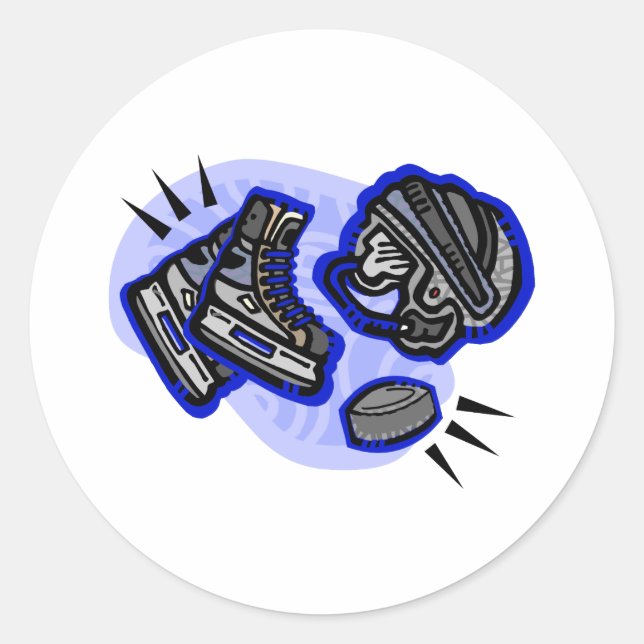 Hockey Puck Helmet & Skates Classic Round Sticker (Front)