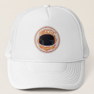 Hockey Puck with Flame Wording Trucker Hat