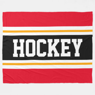 HOCKEY Red Black White Yellow Racing Stripes Fleece Blanket
