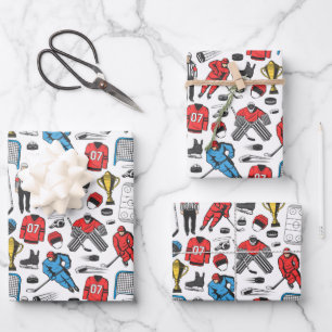 Hockey Referee Players Ice Skating Rink Pattern Wrapping Paper Sheet