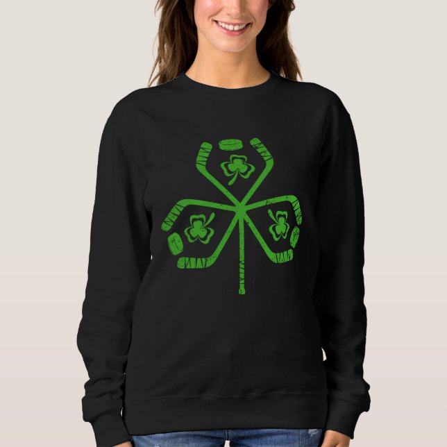 Hockey  Retro Shamrock Irish C St Patricks Day Sweatshirt (Front)