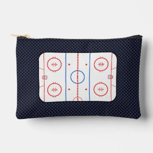 Hockey Rink Diagram on Blue Carbon Fibre Style Accessory Pouch