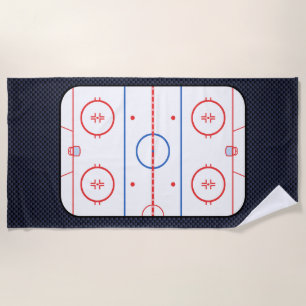 Hockey Rink Diagram on Blue Carbon Fibre Style Beach Towel
