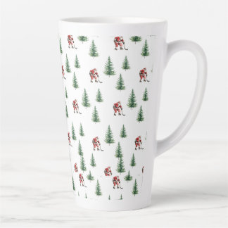Hockey Santa and Pine Trees Christmas Latte Mug
