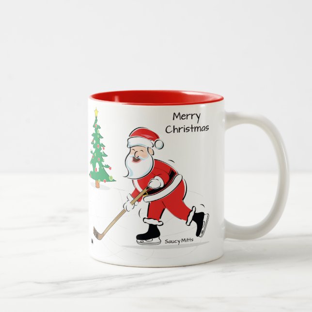 Hockey Santa Christmas Two-Tone Coffee Mug (Right)