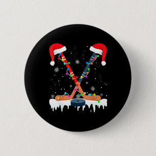 Hockey Santa Hat Christmas Lights Fun Sport Boys X 6 Cm Round Badge