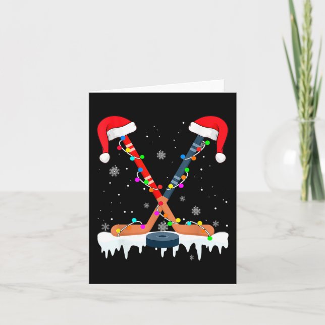 Hockey Santa Hat Christmas Lights Fun Sport Boys X Card (Front)