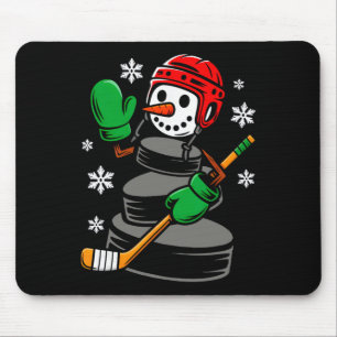 Hockey Santa Hat Snowman Xmas Funny Hockey Lover C Mouse Pad