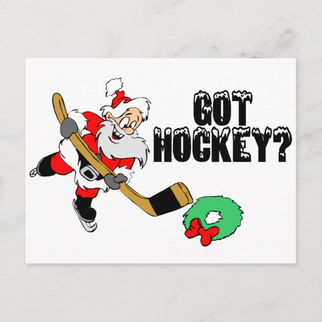Hockey Santa Holiday Postcard (Front)