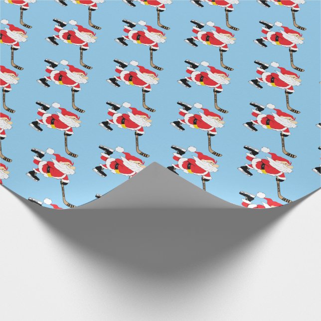 Hockey Santa Skating Blue Wrapping Paper (Corner)