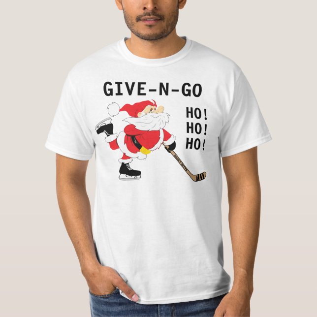 Hockey Santa Skating Christmas Give N Go T-Shirt (Front)