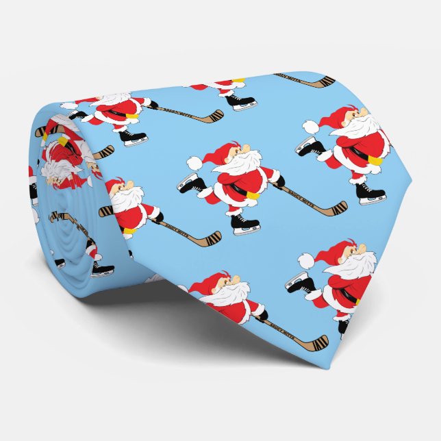 Hockey Santa Skating Christmas Tie (Rolled)