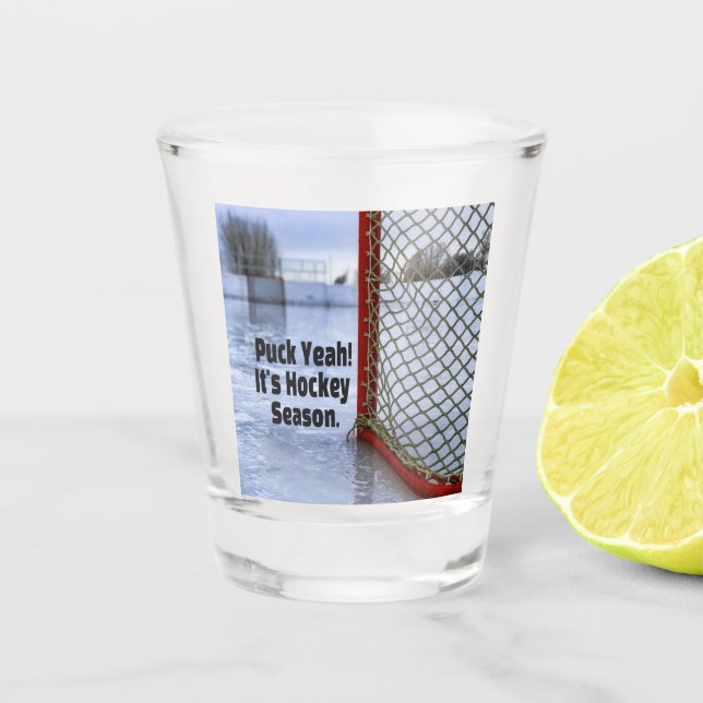 Hockey Season Ice Cold Funny Humor Puck Shot Glass (Front)