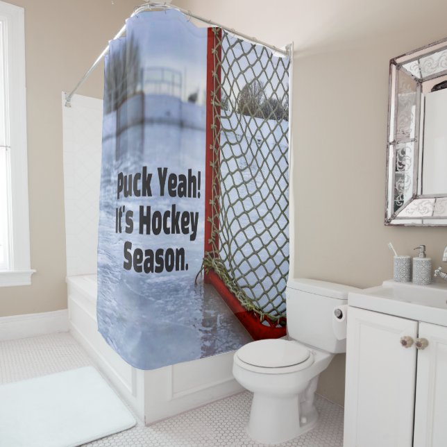 Hockey Season Ice Cold Funny Humor Puck Shower Curtain (In Situ)