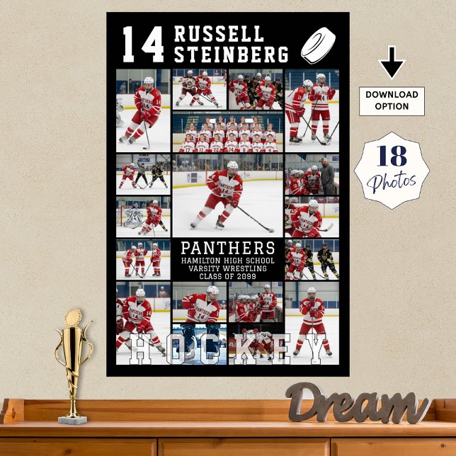Hockey Senior Graduation 18 Photo Collage Poster (Creator Uploaded)