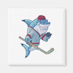 Hockey Shark With Stick Helmet Puck Funny Sharks L Magnet