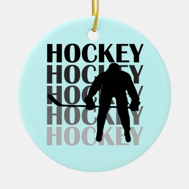 Hockey Silhouette T-shirts and Gifts Ceramic Tree Decoration (Front)