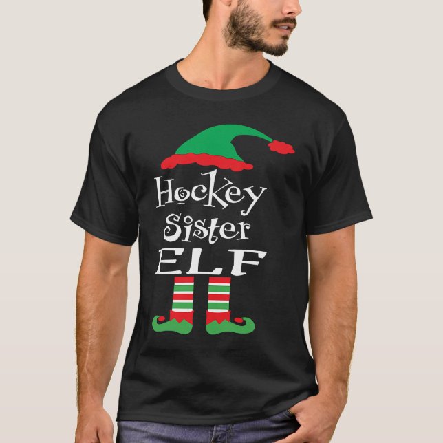Hockey Sister Elf  Xmas Family Women Youth Teens T-Shirt (Front)