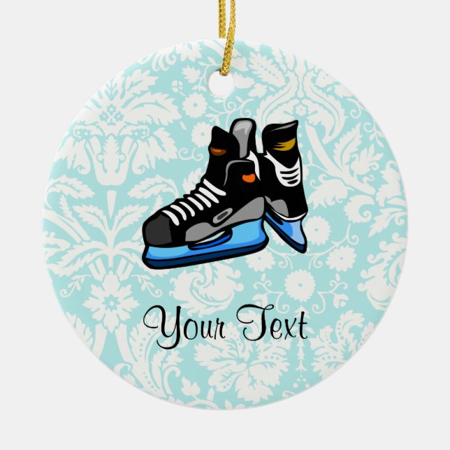 Hockey Skates; Damask Ceramic Tree Decoration (Front)