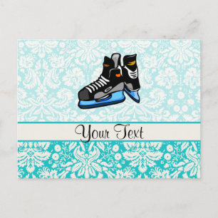 Hockey Skates; Damask Postcard