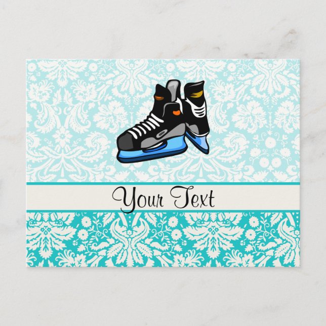 Hockey Skates; Damask Postcard (Front)