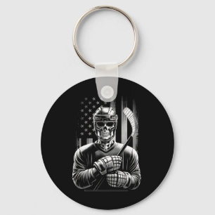 Hockey Skeleton American Usa Flag Halloween Men Te Key Ring