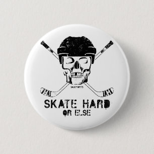 Hockey Skull and Crossed Hockey Sticks 6 Cm Round Badge