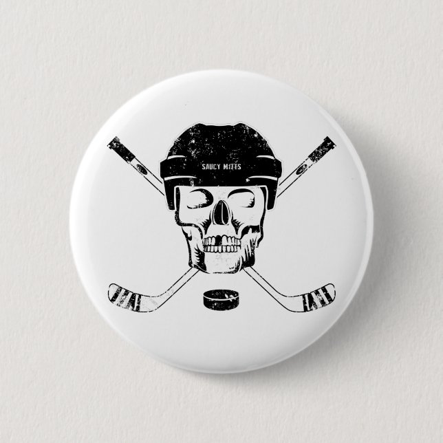 Hockey Skull and Crossed Sticks Flare 6 Cm Round Badge (Front)