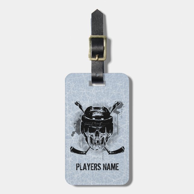 Hockey Skull Luggage Tag (Front Vertical)