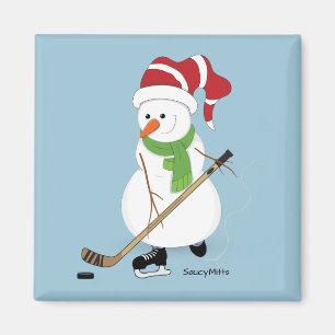 Hockey Snowman Christmas Magnet
