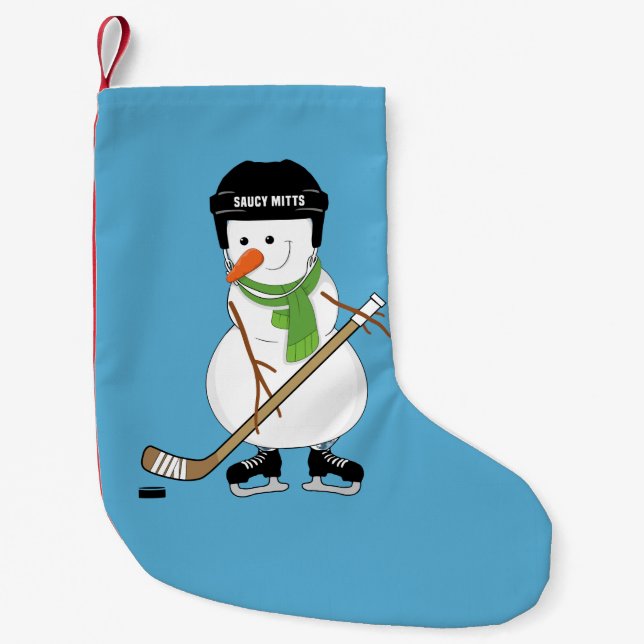 Hockey Snowman Hockey Stick and Skates Christmas Small Christmas Stocking (Front)