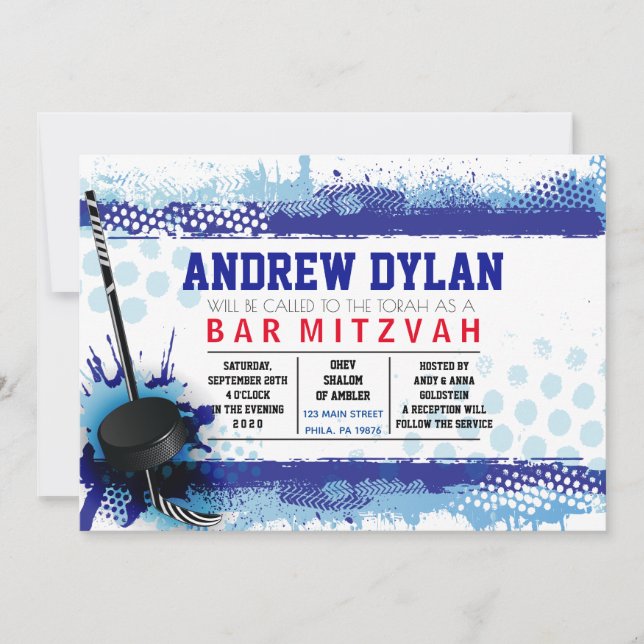 HOCKEY SPLASH Bar Mitzvah Invitation (Front)