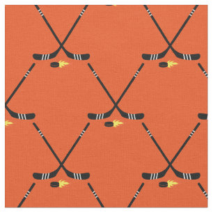 Hockey Sports Flaming Pucks Fabric